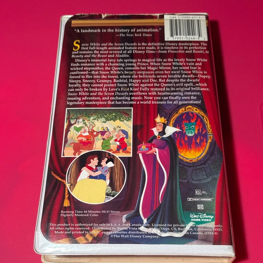 Disney Snow White and the Seven Dwarfs VHS with Colorful Cover